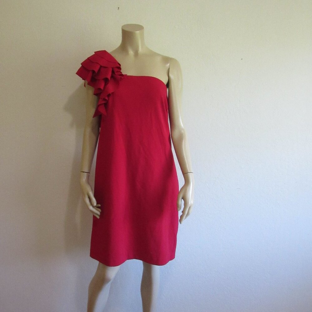 VINCE CAMUTO Red One Shoulder Embellished 14 Short Evening Formal Dress